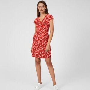 Boden Red Jersey Dress Cherry Print with Flutter Sleeves petite v neck